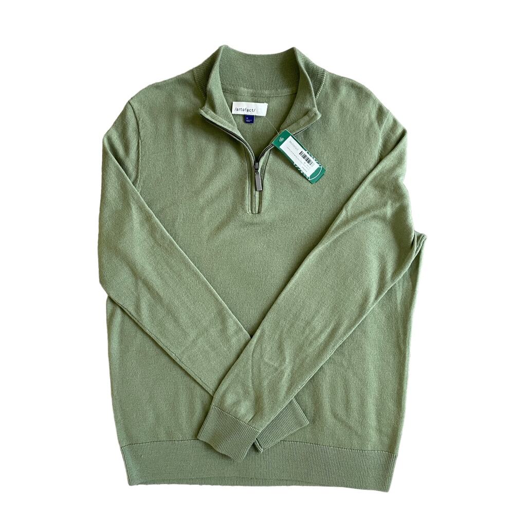 ARTEFACT Mens Dorian Merino Wool Quarter Zip Sweater Oil Green Size Medium New